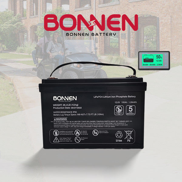 Carrinho de Golf 12V 100Ah Lifepo4 Bateria de Lítio 6000 Ciclos 150A BMS Bateria de Lítio Substituição